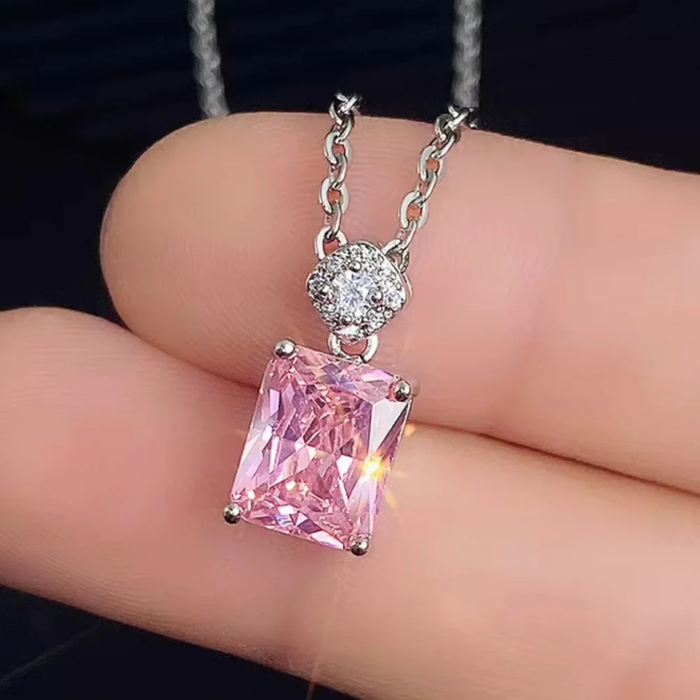 Pink Sapphire Silver CZ Pendant Necklace